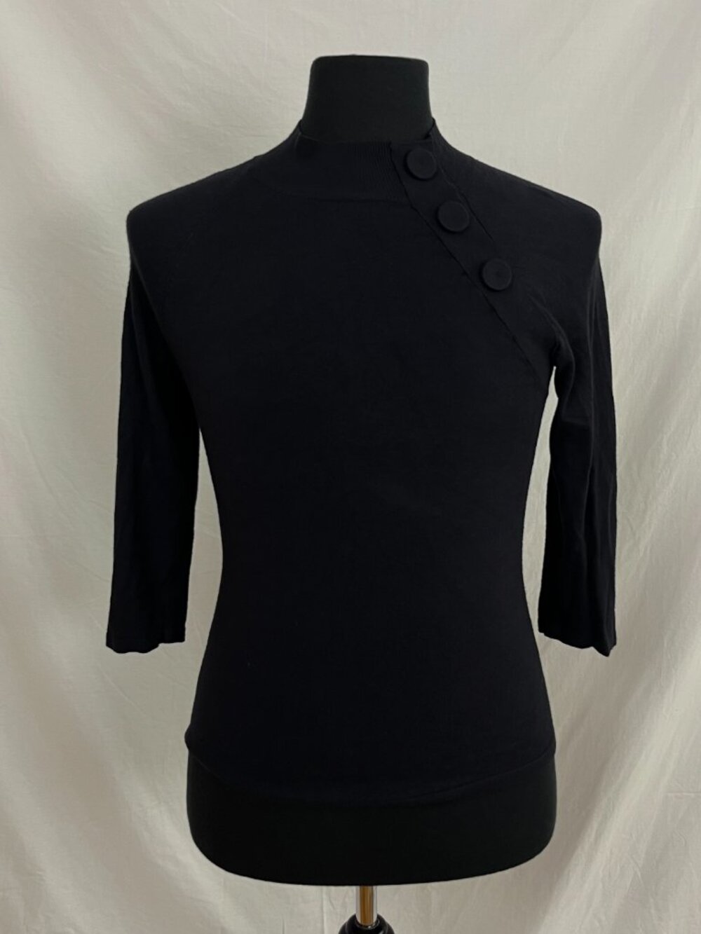 Ann Taylor Black Knit half turtleneck 3/4 sweater with diagonal buttons size S